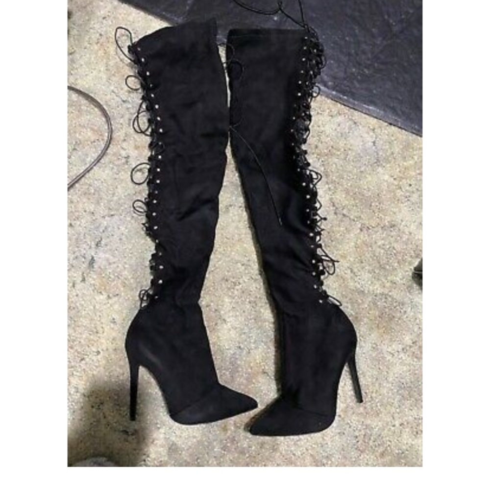 Over the knee lace up high heel boots size 6.5